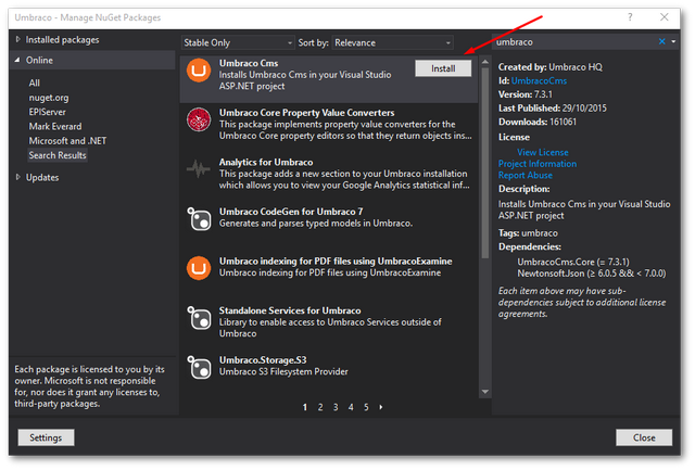 installing_umbraco_nuget_from_packahe_manager